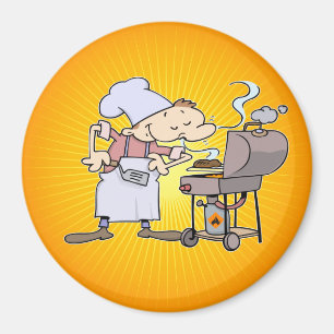ハンバーガーを焼いているBBQのシェフ マグネット