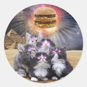 ハンバーガーを見ているエジプトの猫 ラウンドシール