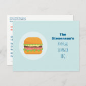 ハンバーガーイラストレーションサマーBBQパーティの招待状 インビテーションポストカード (正面/裏面)