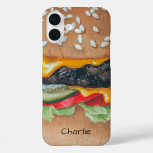 ハンバーガーイラストレーション名前をカスタムする電話ケース iPhone 16 PLUSケース