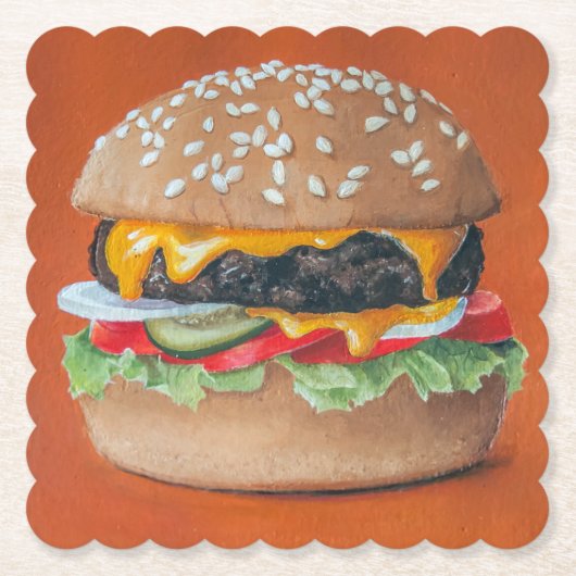 ハンバーガーイラストレーション紙コースター ペーパーコースター (正面)