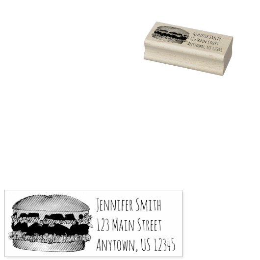 ハンバーガーチーズバーガーのピクニックフードアドレス ラバースタンプ (押印)