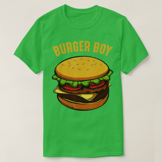 ハンバーガーチーズバーガー少年おもしろいファストフード Tシャツ (デザイン正面)
