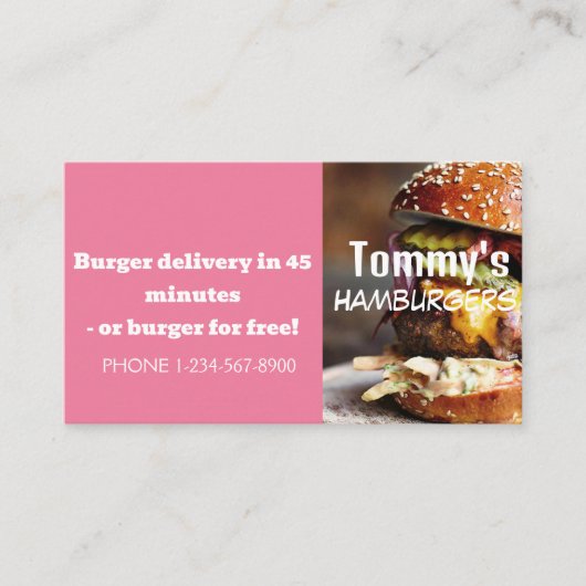 ハンバーガーデリバリー割引セール 名刺 (正面)