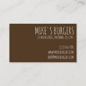 ハンバーガーハンバーガーチーズバーガーファストフードシェフ 名刺 (裏面)