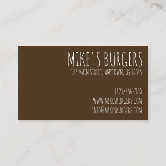 ハンバーガーハンバーガーチーズバーガーファストフードシェフ 名刺 (裏面)