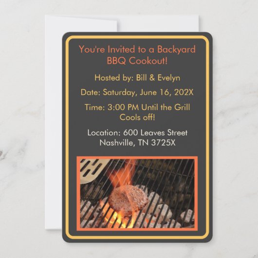 ハンバーガーバックヤードバーベキュークックアウト 招待状 (正面)