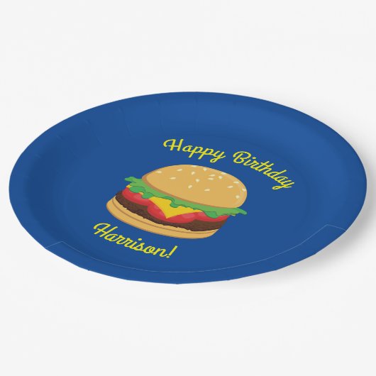 ハンバーガーバースデーパーティーバーガー ペーパープレート (アングル)