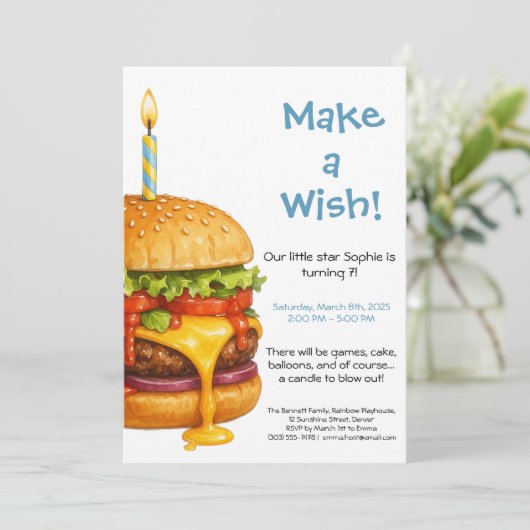 ハンバーガーパーティークックアウト | 子供の誕生日 招待状 (スタンド正面)