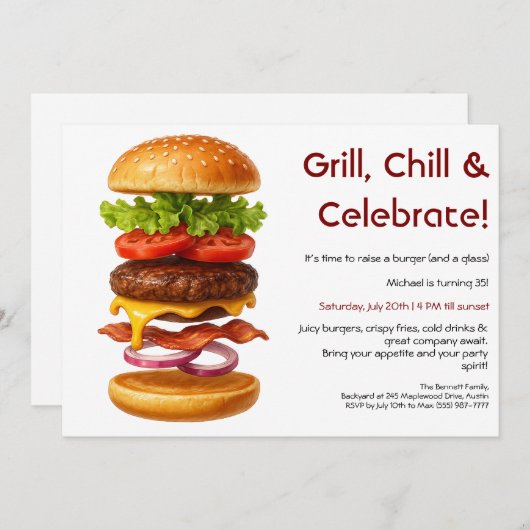 ハンバーガーパーティー | ファンバーガーセレブレーション 招待状 (正面/裏面)