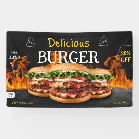 ハンバーガーファストフードバーベキューハンバーガーカワイイパーティー 横断幕 (横)