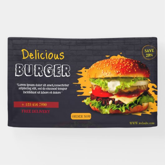 ハンバーガーファストフードバーベキューハンバーガーカワイイパーティー 横断幕 (横)