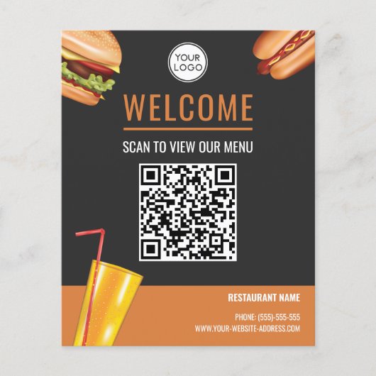 ハンバーガーファストフードレストランスキャンしてメニューを表示 チラシ (正面)