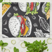 ハンバーガーヴィンテージスケッチbyカリスカルツ⭐⭐⭐⭐⭐ キッチンタオル (折り畳み)