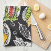 ハンバーガーヴィンテージスケッチbyカリスカルツ⭐⭐⭐⭐⭐ キッチンタオル (四つ折り)