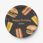 ハンバーガー及びホットドッグファストフードハッピーバースデー ペーパープレート (正面)