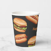 ハンバーガー及びホットドッグファストフードハッピーバースデー 紙コップ (正面)