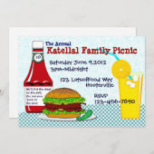 ハンバーガー及びレモネードのピクニック招待状 招待状 (正面/裏面)