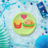 ハンバーガー及び揚げ物の紙皿7つ ペーパープレート (パーティー)