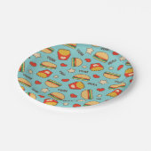 ハンバーガー及び揚げ物パターン ペーパープレート (アングル)