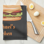 ハンバーガー及び飲料付きホットドッグ及び文字 キッチンタオル (四つ折り)