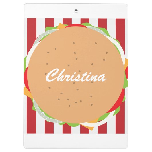 ハンバーガー可愛いカフェストライプの赤白 クリップボード (裏面)