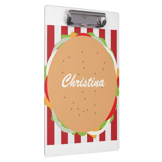 ハンバーガー可愛いカフェストライプの赤白 クリップボード (右)