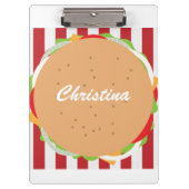 ハンバーガー可愛いカフェストライプの赤白 クリップボード (正面)