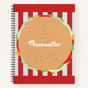 ハンバーガー可愛いカフェストライプの赤白 ノートブック