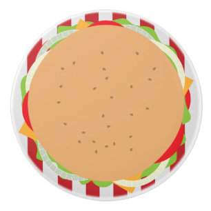 ハンバーガー可愛いカフェルックストライプの セラミックノブ