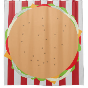 ハンバーガー可愛いカフェ ストライプの シャワーカーテン