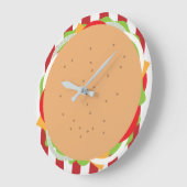 ハンバーガー可愛いカフェ ラージ壁時計 (傾斜)