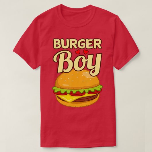 ハンバーガー少年チーズバーガー食べ物好き Tシャツ (デザイン正面)