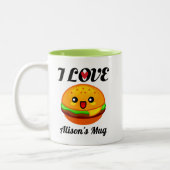 ハンバーガー愛好者の贈パーソナライズされたり物 ツートーンマグカップ (左)