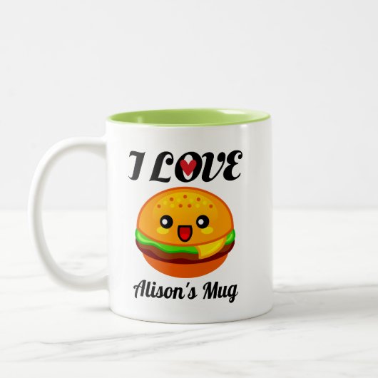 ハンバーガー愛好者の贈パーソナライズされたり物 ツートーンマグカップ (左)