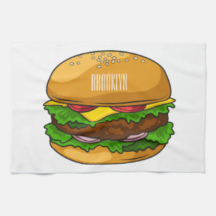ハンバーガー漫画イラストレーション キッチンタオル