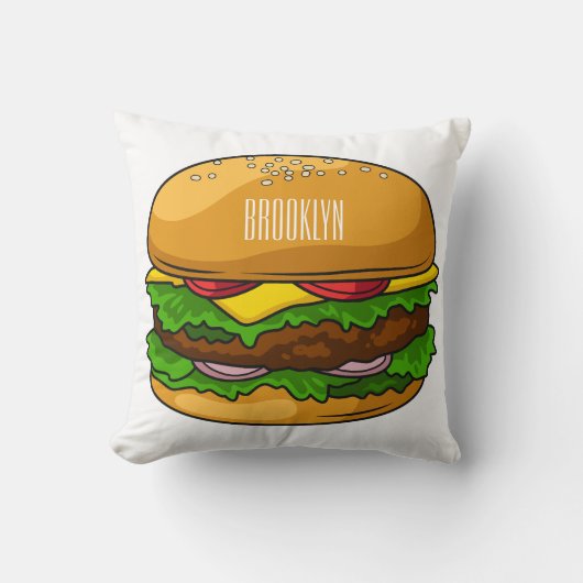 ハンバーガー漫画イラストレーション クッション (正面)