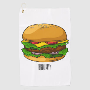 ハンバーガー漫画イラストレーション ゴルフタオル