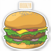ハンバーガー漫画イラストレーション シール (正面)
