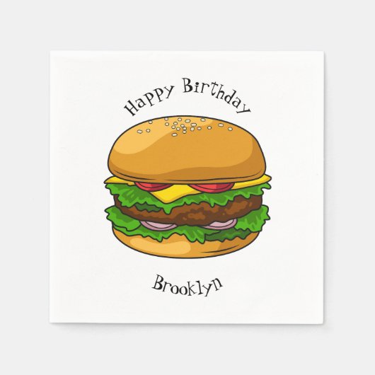 ハンバーガー漫画イラストレーション スタンダードカクテルナプキン (正面)