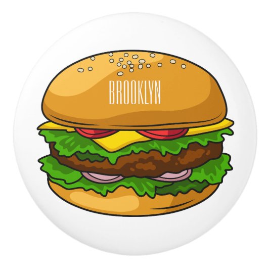 ハンバーガー漫画イラストレーション セラミックノブ (正面)