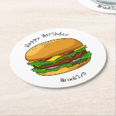 ハンバーガー漫画イラストレーション ラウンドペーパーコースター (アングル)