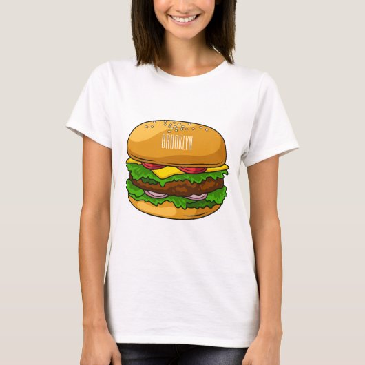 ハンバーガー漫画イラストレーション Tシャツ (正面)