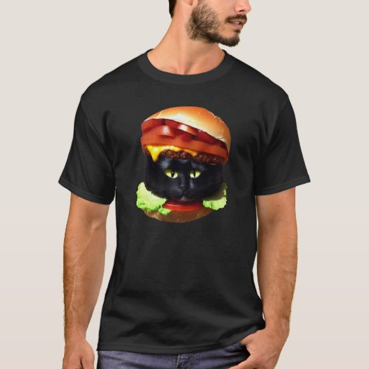 ハンバーガー猫バーガーと猫面白いアイデア Tシャツ (正面)
