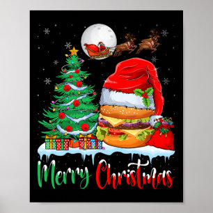 ハンバーガー着用サンタハットクリスマス- Merry Christmas ポスター