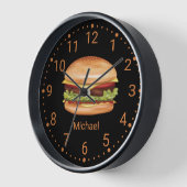 ハンバーガー速食イラストレーション付名前をカスタムする 壁時計 (傾斜)