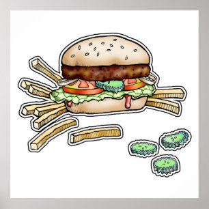 ハンバーガー(バーガー)&フライス ポスター