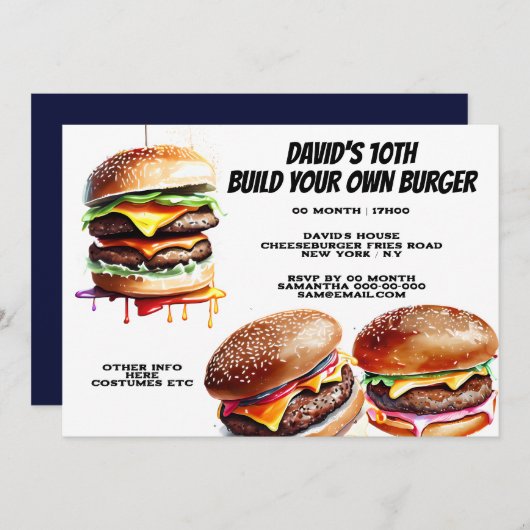 ハンバーガー・フライは独自のファーストフードパーティーを構築 招待状 (正面/裏面)