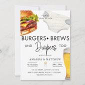ハンバーガー、ブリーズおむつカジュアルカップル赤ちゃんシャワー 招待状 (正面)