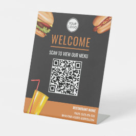 ハンバーガー ホットドッグ フード メニューQRコード スキャン 台座サイン